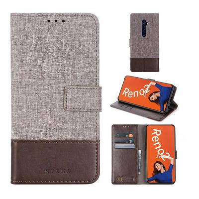 For Oppo Reno2 Splicing Canvas Pattern Flip Leather Case with Card Slots and Stand Function