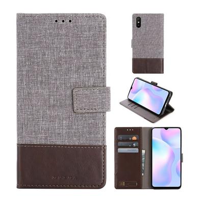 For Xiaomi Redmi 9A Splicing Canvas Pattern Flip Leather Case with Card Slots and Stand Function