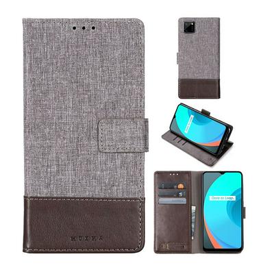 For Oppo Realme C11 Splicing Canvas Pattern Flip Leather Case with Card Slots and Stand Function