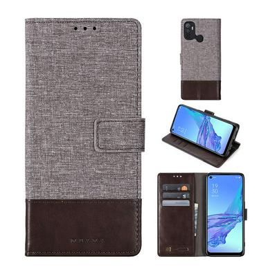 For Oppo A53 2020 Splicing Canvas Pattern Flip Leather Case with Card Slots and Stand Function