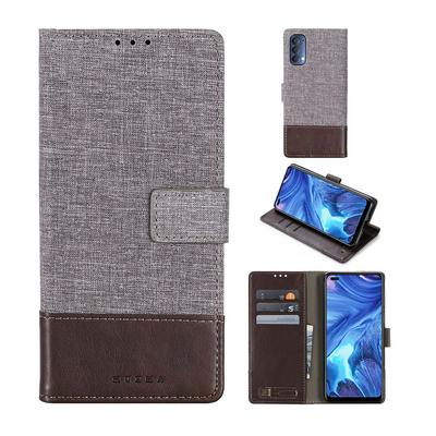 For Oppo Reno4 5G Splicing Canvas Pattern Flip Leather Case with Card Slots and Stand Function