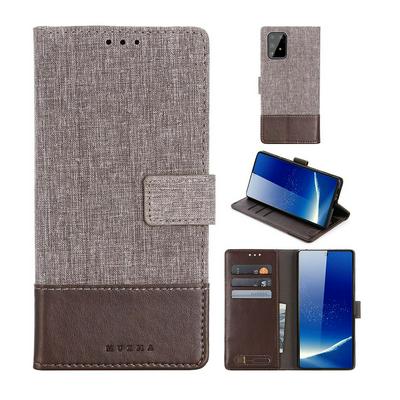 For Samsung Galaxy A91 Splicing Canvas Pattern Flip Leather Case with Card Slots and Stand Function