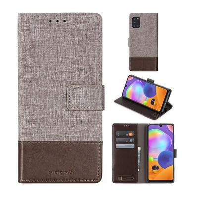 For Samsung Galaxy A31 Splicing Canvas Pattern Flip Leather Case with Card Slots and Stand Function