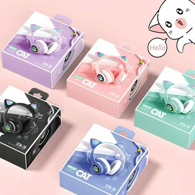 STN-28 3.5mm + Bluetooth 5.0 Dual Connection RGB Cat Ear Bass Stereo Noise Reduction Headset Mic Supports TF Card