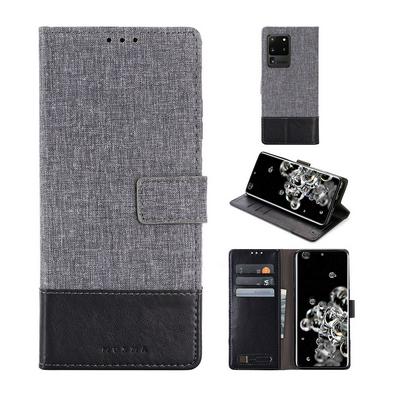 For Samsung Galaxy S20 Ultra Splicing Canvas Pattern Flip Leather Case with Card Slots and Stand Function