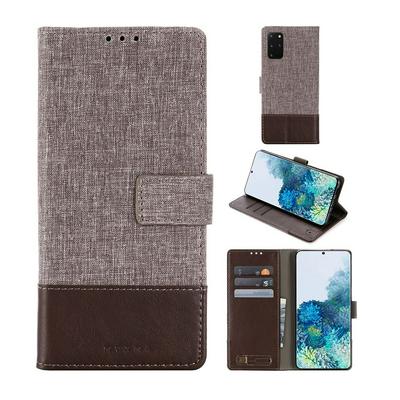 For Samsung Galaxy S20+ Splicing Canvas Pattern Flip Leather Case with Card Slots and Stand Function