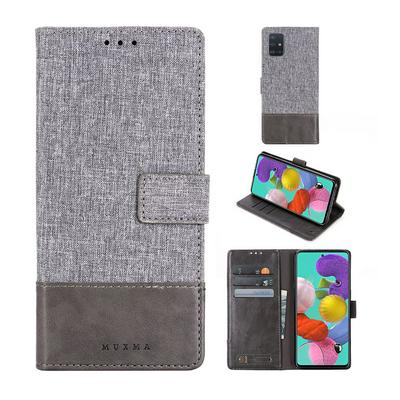 For Samsung Galaxy A51 Splicing Canvas Pattern Flip Leather Case with Card Slots and Stand Function