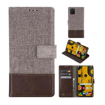For Samsung Galaxy A81 Splicing Canvas Pattern Flip Leather Case with Card Slots and Stand Function