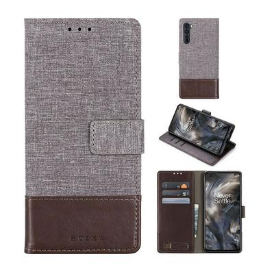 For OnePlus Nord Splicing Canvas Pattern Flip Leather Case with Card Slots and Stand Function