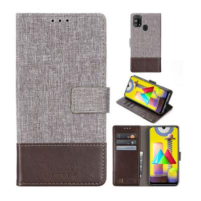 For Samsung Galaxy M31 Splicing Canvas Pattern Flip Leather Case with Card Slots and Stand Function