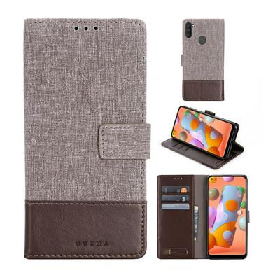 For Samsung Galaxy A11 Splicing Canvas Pattern Flip Leather Case with Card Slots and Stand Function
