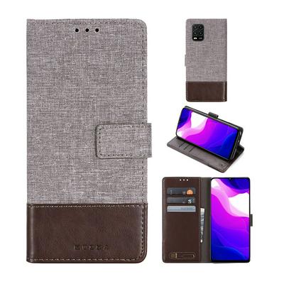 For Xiaomi Mi 10 Lite 5G Splicing Canvas Pattern Flip Leather Case with Card Slots and Stand Function