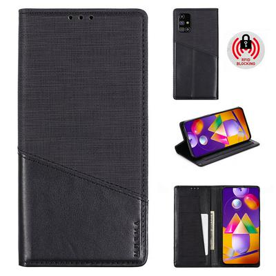 For Samsung Galaxy M31s Splicing Solid Color Magnetic Closure Shockproof Flip Leather Case with Card Slot & Stand Function