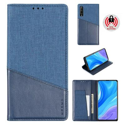 For Huawei P smart Pro 2019 Splicing Solid Color Magnetic Closure Shockproof Flip Leather Case with Card Slot & Stand Function