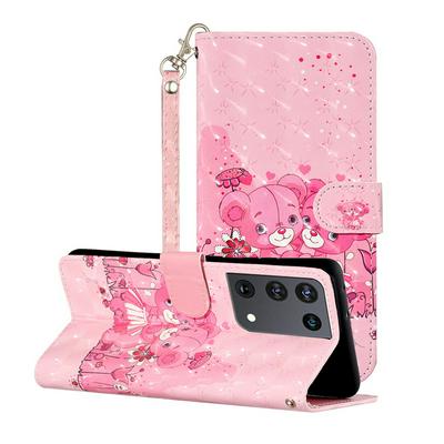 For Samsung Galaxy S21 Ultra 5G 3D Pattern Shock-Absorption Magnetic Buckle Flip Leather Case with Card Slot&Wristband 