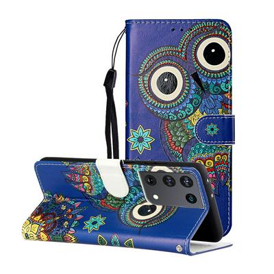 For Samsung Galaxy S21 Ultra 5G Relief Color Painting Magnetic Buckle Flip Leather Case with Card Slot&Stand Function