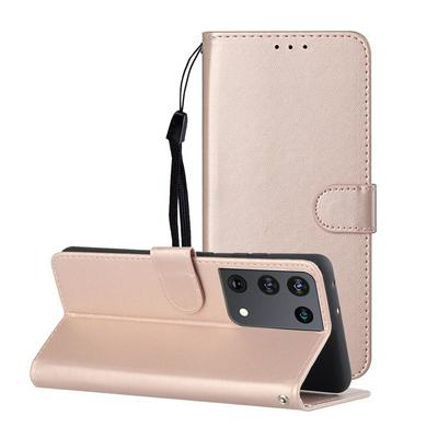 For Samsung Galaxy S21 Ultra 5G Solid Color Magnetic Buckle Flip Leather Case with Card Slot&Wristband 