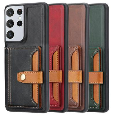 For Samsung Galaxy S21 Ultra 5G Calfskin Pattern Shockproof Leather Coated Phone Case with Magnetic Buckle Card Pocket
