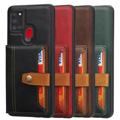 For Samsung Galaxy A21s Calfskin Pattern Shockproof Leather Coated Phone Case with Magnetic Buckle Card Pocket