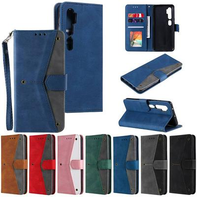 Flip Leather Case for Xiaomi Mi Note 10 Splicing Skin Feel Shockproof PU + Soft TPU Wallet Phone Cover