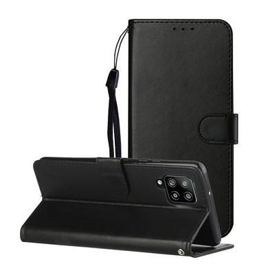 For Samsung Galaxy A42 5G Solid Color Magnetic Buckle Flip Leather Case with Card Slot&Wristband
