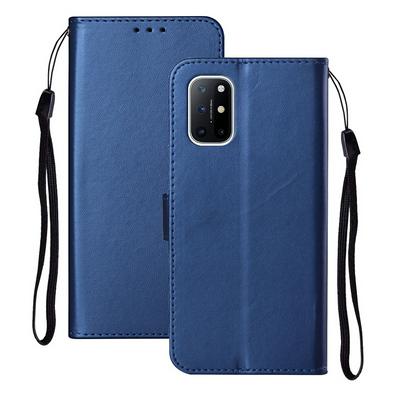 For OnePlus 8T Solid Color Magnetic Buckle Flip Leather Case with Card Slot&Wristband 