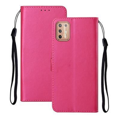 For Motorola Moto G9 Plus Solid Color Magnetic Buckle Flip Leather Case with Card Slot&Wristband 