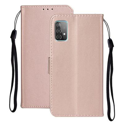 For Samsung Galaxy A52 5G Solid Color Magnetic Buckle Flip Leather Case with Card Slot&Wristband