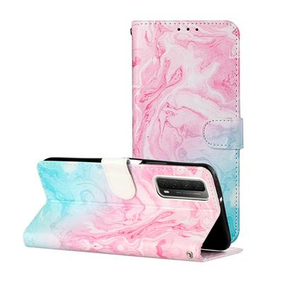 For Huawei P smart 2021 Marbling Shock-Absorption Magnetic Buckle Flip Leather Case with Card Slot