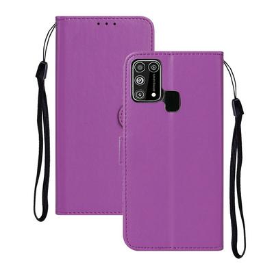 For Samsung Galaxy M31 Solid Color Magnetic Buckle Flip Leather Case with Card Slot&Wristband