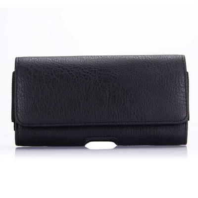 6.3 Inch Stone Pattern Horizontal Style PU Leather with Belt Buckle Waist Hanging Cards Phone Case Bag - Black