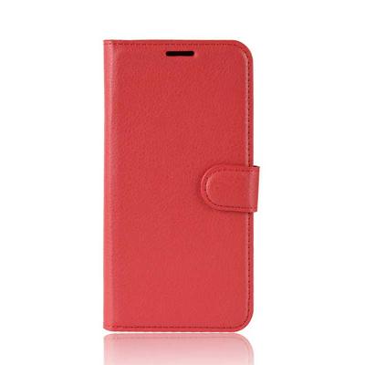 Litchi Pattern Side Flip PU Leather + Soft TPU Card Slot with Magnetic Buckle and Stand Wallet Protective Case for Motorola Moto G6 Plus - Red