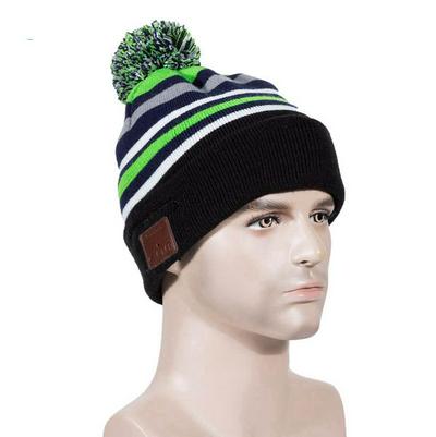 SK-H037B Stripe Pattern with Woolen Ball Bluetooth Beanie Hat Headphones with Stereo Speakers Mic Knit Winter Knitted Wireless Music Headset Cap  