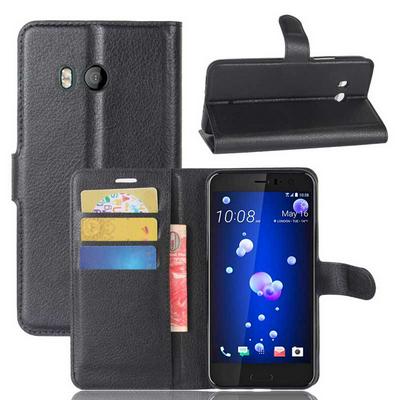 PU Leather + Soft TPU Card Holder with Adjustable Stand Support Wallet and Magnetic Buckle Case for HTC U11 - Black