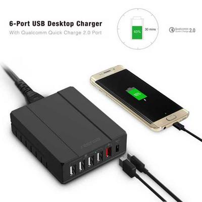 Seenda ICH-03SQ50 50W 6 Ports Charger with 4 Smart Ports & Qualcomm Quick Charger 2.0 & Type C