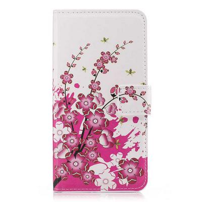 Colored Painting PU Leather + Soft TPU Card Holder with Stand Support and Wallet Protector Cover Case for Huawei Honor 8 - Peach Bloom