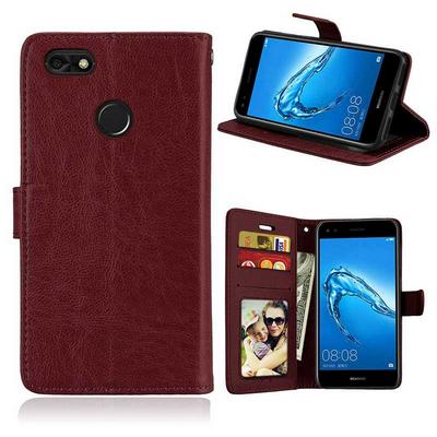 Litchi Pattern Solid Color Side Flip PU Leather + Soft TPU Card Slots with Photo Frame and Stand Wallet Protective Case for Huawei Enjoy 7 / Y6 Pro (2017) / P9 Lite Mini - Brown