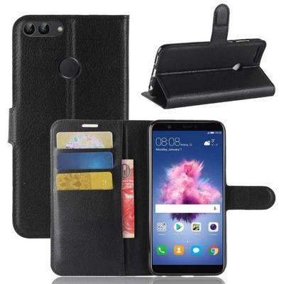 Litchi Pattern Wallet Stand Card Holder Slots PU Leather + TPU Protective Cover Case for Huawei P Smart / Enjoy 7S - Black