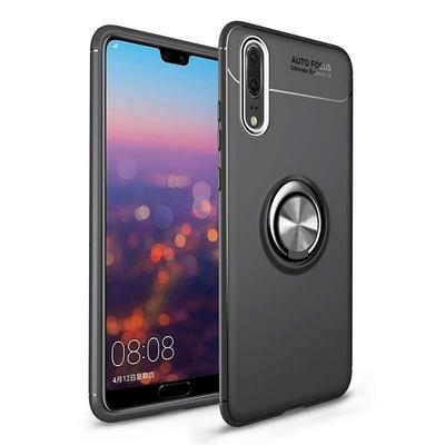 Anti-Scratch Anti-Drop with Magnetic Iron Sheet and 360 Degree Rotatable Kickstand Soft TPU Back Cover Protective Case for Huawei P20 Pro - Black