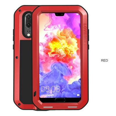 Love Mei Detachable Dustproof Shockproof Life Waterproof Aluminum Metal Frame + TPU Back Cover + HD Tempered Glass Screen Protector Powerful Case for Huawei P20 - Red