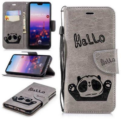 Hello Bear Pattern Wallet Style Card Slots Stand Magnetic Flip PU Leather + TPU Back Cover Case for Huawei P20 - Grey