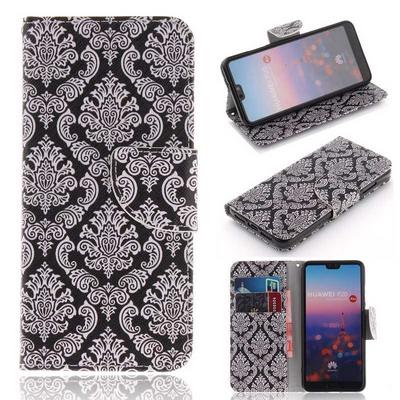 3th Colored Painting Side Flip PU Leather + Soft TPU with Card Slots and Stand Wallet Protective Case for Huawei P20 - Black