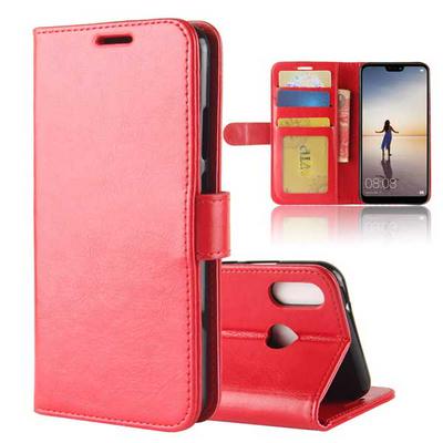 R64 Pattern Side Flip Wallet Style Picture Frame PU Leather + Soft TPU Card Holder with Stand and Magnetic Buckle Cover Case for Huawei P20 Lite Nova 3e - Red