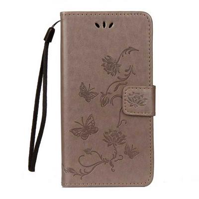 Embossed Lotus Butterfly Pattern Side Flip PU Leather + Soft TPU Wrist Strap with Card Slots and Stand Wallet Protective Case for Huawei P20 Lite / Nova 3e - Grey