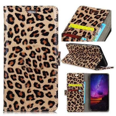 Colored Painting Wallet Style Magnetic Flip Stand TPU + PU Leather Case for Huawei P20 Lite / Nova 3e - Leopard