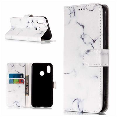 Painted Double-Sided Shockproof PU Leather + Soft TPU Card Slots with Magnetic Buckle and Stand Wallet Protective Case for Huawei P20 Lite / Nova 3e - White Marble