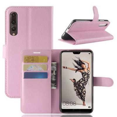 Litchi Pattern Wallet Stand Card Holder Slots PU Leather + TPU Protective Cover Case for Huawei P20 Pro / Plus - Pink