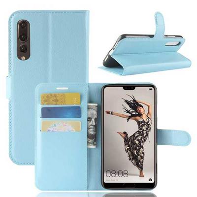 Litchi Pattern Wallet Stand Card Holder Slots PU Leather + TPU Protective Cover Case for Huawei P20 Pro / Plus - Blue