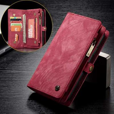 CaseMe Vintage Style 2 in 1 Split PU Leather + Detachable Leather Coated Hard PC with Multi-Slot and Magnetic Buckle Zipper Wallet Phone Case for Huawei P20 Pro - Red
