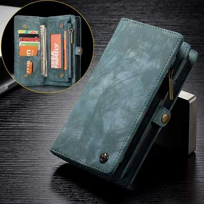 CaseMe Vintage Style 2 in 1 Split PU Leather + Detachable Leather Coated Hard PC with Multi-Slot and Magnetic Buckle Zipper Wallet Phone Case for Huawei P20 Pro - Blue
